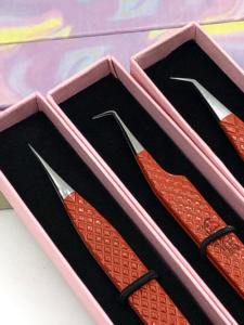 แหนบต่อขนตา,อุปกรณ์เสริมความงามแหนบเพชรตรงเคลือบผงสีส้ม90องศาปลายเงิน45องศา - Product Image 2