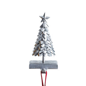 Suministros de Navidad Cantidad a granel Soporte de media de árbol galvanizado de metal personalizado Color plateado con gancho Decoración de Navidad - Product Image 1