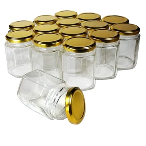 Factory selling clear hexagonal glass candle jar honey glass jar with metal lids