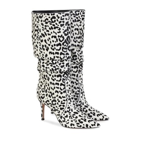Sexy Womens High Heel Pointed Toe Leopard Horse Hair <strong>Slouch</strong> Knee High <strong>Boots</strong> - Product Image 2