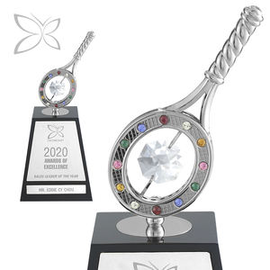 Trofeo DE TENIS cromado personalizado Crystocraft, Premio deportivo de metal decorado con cristales de corte brillante - Product Image 1