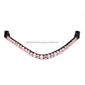 <b>Top</b> Quality 100% Genuine Leather Horse Brow Band With <b>Crystals</b> Rhinestones and Pearl Customization Available - Product Image 3