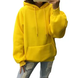 Sweat-shirt à capuche grande taille en coton jaune vierge de haute qualité le plus vendu sweat-shirt uni surdimensionné à capuche pour femmes