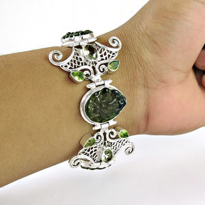 Christmas Special 925 Sterling Silver Natural Moldavite Peridot Gemstone <b>Bracelet</b> Gift for Women Customized Jewelry Manufacturer - Product Image 1