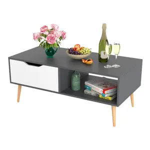 Moderner einfacher MDF-Holz-Tee-Couch tisch des neuen Designs mit Schublade und offenem Regal