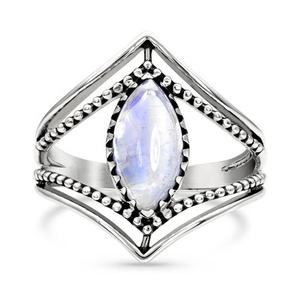 925 Sterling Silver Unique Rainbow Moonstone Marquise Cabochon Eye Wide Statement Silver Gemstone Ring Semi Precious Jewelry - Product Image 1