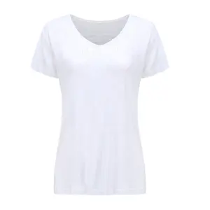 Short Sleeves Fitted Under Layer Femme Tops T Shirt Woman Plain Bamboo Clothing Tee T-shirt V Neck T Shirts for Women