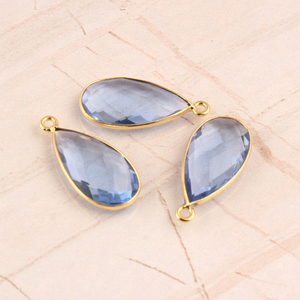 18K vàng mạ màu xanh thạch anh dài lê hình dạng briolette cắt đơn bảo lãnh <span class=keywords><strong>bezel</strong></span> thiết lập kết nối DIY làm cung cấp kết nối quyến rũ - Product Image 3