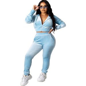 Survêtement en velours pour femmes, Logo personnalisé, élégant, 2 pièces, sweat à capuche, fermeture éclair, Jogging, nouvelle collection 2020 - Product Image 5