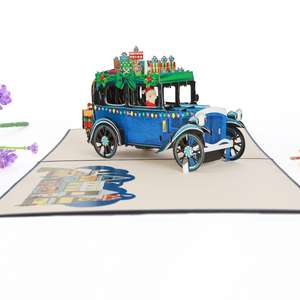Carte pop-up 3D de Noël avec impression de voiture Jeep, carte kirigami artisanale vietnamienne - Product Image 1