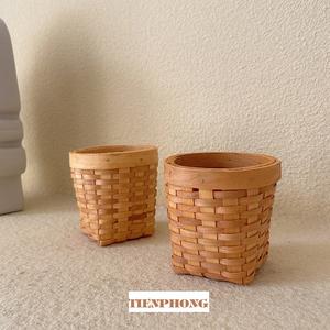 Portalápices retro tejido hecho a mano de viento vietnamita, soporte de madera maciza para escritorio, palillos, cucharas, tubo de almacenamiento, accesorios de adornos - Product Image 1