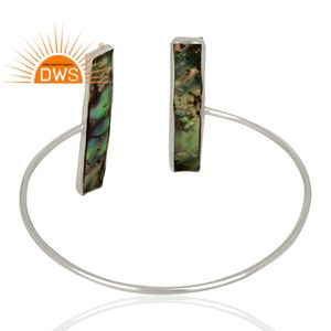Abalone Shell Gemstone Cuff Bangle Jewelry Wholesale New Designer 925 Sterling Fine <b>Silver</b> <b>Girls</b> Bangle Supplier - Product Image 3