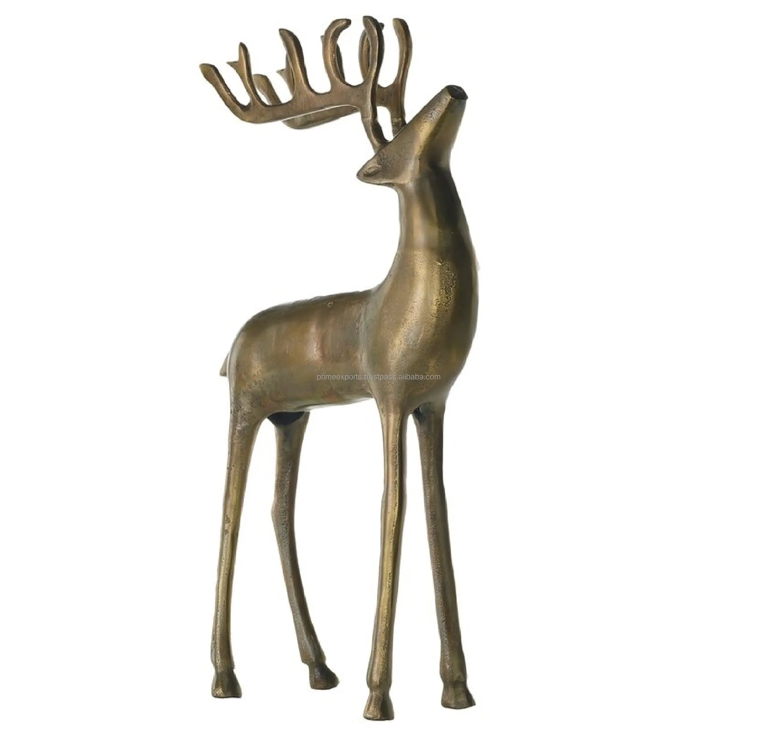 Figura decorativa de metal antiguo de latón para Navidad, figurita de animal de Reno de pie, escaparate, decoración festiva