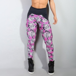 Women's Custom Made Summer Bodybuilding Gym Yoga Fitness Printed Leggings Mid-waist Colours Blocking Running <b>Tights</b> <b>Knee</b>-Length - Product Image 4