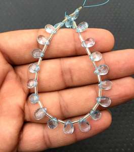 21-Piece Set of High Quality Natural <b>Blue</b> Topaz Faceted Pear Shape Briolette Beads Unique for Jewelry Bracelets & Necklaces - Product Image 3