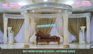Forme ronde doré sculpté mariage Mandap indien mariage fibre Mandap à Toronto élégant vente chaude or sculpté Mandap ensemble USA - Product Image 3