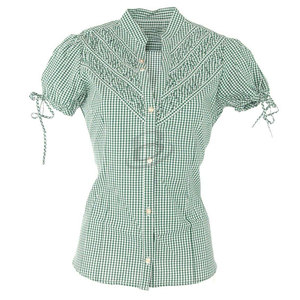 Ladies 100% Cotton Casual Check Shirt Half Sleeve Without Pockets Collar Buttons Blouses German Trachten Oktoberfest Blouse - Product Image 1