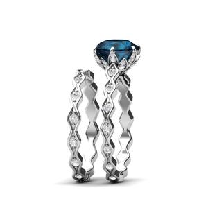 Bague de mariage en argent sterling 925 plaqué rhodium, certifiée IGI, topaze bleue de Londres, style classique pour les fêtes - Product Image 4