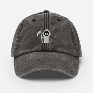 Chapeau de papa en coton lavé bleu 6 panneaux réglable Grim Reaper broderie casquette de Baseball Vintage Streetwear sportif Look-Made Vietnam - Product Image 3