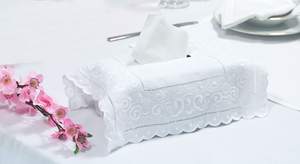 Boîte à mouchoirs brodée florale blanche, couvercle rectangulaire, 100% coton, décoration d'hôtel à domicile - Product Image 4