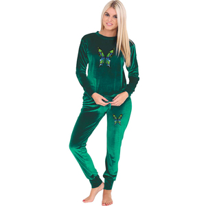 Trajes de Yoga de terciopelo verde con bordado estampado personalizado para mujer Ropa de fitness de calidad premium - Product Image 1