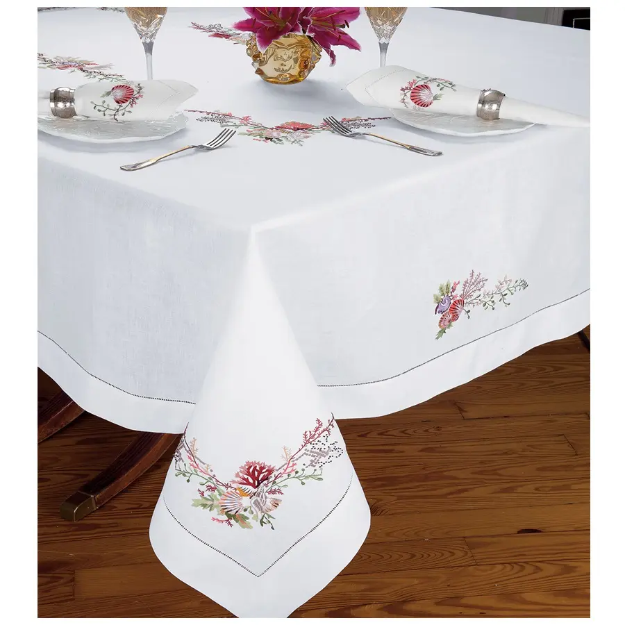 Nappe de broderie à la main, coton de table, nappe à ourlet