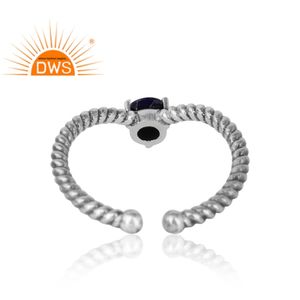 แหวนพลอยไพฑูรย์สีน้ำเงินดีไซน์สวย925เงินสเตอร์ลิงออกซิไดซ์สำหรับผู้หญิงคอลเลกชันวินเทจ - Product Image 4