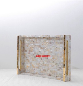 Plateau de service pour décor de maison EID, artisanal en résine mère de la perle, 4 pièces, plateau de cuisine, plateaux à RAMADAN - Product Image 1