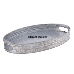 Bandeja de servicio galvanizada de diseñador de Color blanco de calidad superior Plato de servicio hecho a mano de forma redonda Plato de servicio galvanizado elegante - Product Image 2