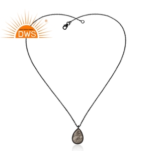 Glorious Black Rutile Gemstone Pendant Black Rhodium <b>Plated</b> 925 <b>Silver</b> Chain Pendant Necklace Jewelry Suppliers - Product Image 2