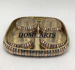 Exclusive Quality Brass Dry Fruits <b>Bowl</b> <b>With</b> Glass <b>Lid</b> And Tray Unique Design Round Shape Food <b>Serving</b> <b>Bowl</b> - Product Image 3