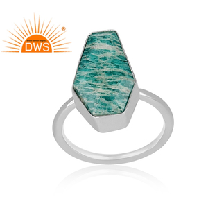 การออกแบบใหม่โลงศพรูปร่าง Amazonite พลอย925งบเงินปรับผู้ผลิตเครื่องประดับแหวนเงิน - Product Image 2
