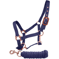 Ensemble de collier de tête et de longe pour cheval en nylon réglable et coloré à prix très bas, couleur rose, avec ferrures en laiton massif