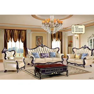 Luxury America country vintage Carved leather 1+2+3 seaters home Furniture Royal Palace couch Living Room sofa set