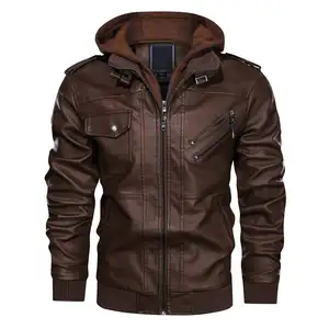 Men's Leather Motorbike Jacket High Quality Real Leather Vintage Motorcycle Biker Jacket with Removable Hood