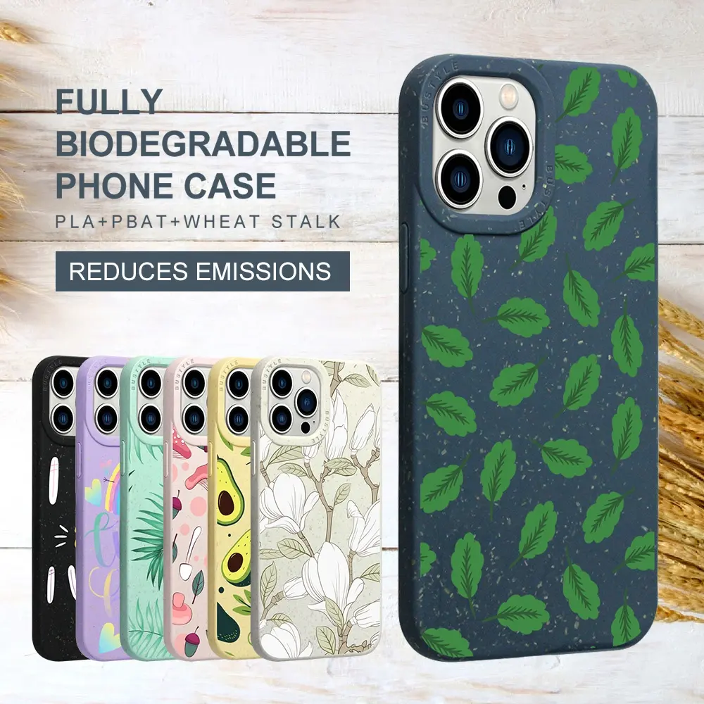 Custom Logo 100% Biodegradable Phone Case with Camera Ring for iPhone 13 13pro Max 12 Hybrid Matte Compostable Phone Back Cover