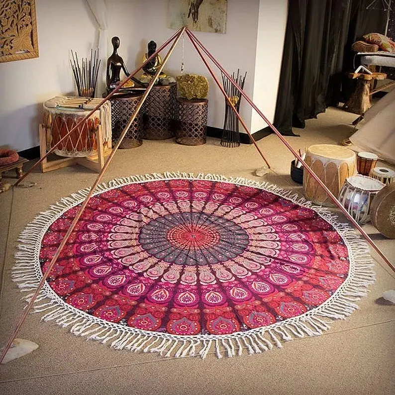 Hippi Mandala pamuk pembe Mirchi Kali Mandala yuvarlak Roundie tasarımcı Ombre Bohemian goblen ev dekor Yoga meditasyon Mat