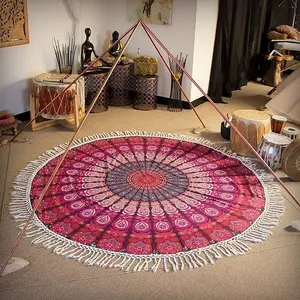 Hippie Mandala Coton Rose Mirchi Kali Mandala Ronde Roundie Designer Ombre Bohème Tapisserie Décor À La Maison Yoga Tapis De Méditation