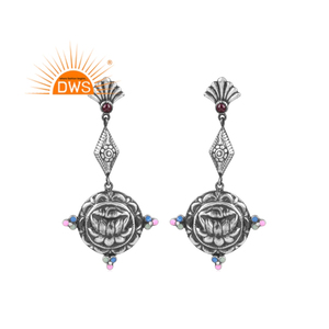 <b>Oxidized</b> Sterling Silver Handmade Imitation Red Stone Dangle Earring For Women Jewelry Manufacturer - Product Image 1
