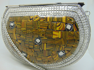 Stone <b>Studded</b> Vintage brass metal mosaic clutch - Product Image 4