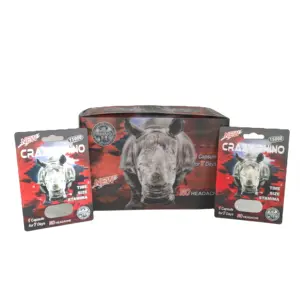 私人标签 Rhino 69 Extreme 9000/35000 超级性药丸包装吸塑卡在 3D 效果/胶囊瓶与红色帽