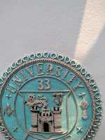 Regalia maçonnique : Tablier de cérémonie complet pour Grand Officier, avec ruban moiré blanc et bleu turquoise, et étoile provinciale, de qualité artisanale supérieure.
