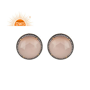 Trendy 18k Gold Plated 925 <b>Silver</b> Round <b>Stud</b> <b>Earrings</b> Zircon Rose Chalcedony <b>Set</b> <b>Earrings</b> Jewelry Manufacturer - Product Image 1