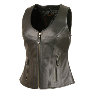 Chaleco de cuero de motorista para mujer de Venta caliente en varios colores con decoración de piel Los mejores precios de fábrica para ropa exterior de invierno de talla grande - Product Image 1