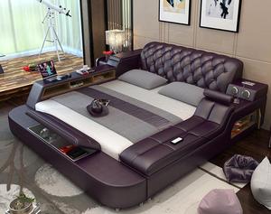 Factory Provided Bed Room Furniture Modern Sleeping Multi-functional Leather Sofa Bed with Massage Music Design