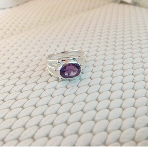 Anillo de piedras preciosas de amatista natural con ajuste de bisel de plata esterlina de alta calidad con diamante para boda - Product Image 3