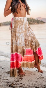 โบฮีเมียนยาวกระโปรงผู้หญิง 2024 ฤดูร้อนสไตล์ใหม่Tie DyeสูงเอวแยกกระโปรงยาวBoho Vintageกระโปรงชายหาด - Product Image 4