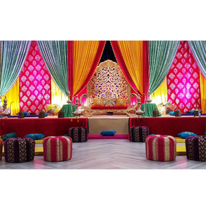 Boda Sangeet ceremonia brillante y colorido de telón de fondo de boda personalizado Sangeet decoración telón de fondo de boda caso Mehndi Decoración - Product Image 1