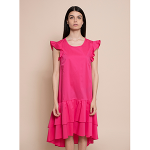 Abito midi SM di alta qualità italiana 100% Goa con doppio scollo rotondo, doppio volant sul fondo e cintura per il giorno. - Product Image 1