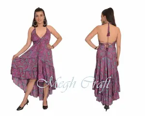 2020 Mùa Hè Mặc Lụa Sari Dress-Bohemian Silk Sari Halter Neck Dress-Hippy Boho Của Phụ Nữ Mặc Ấn Độ Sari Lụa Bohemian
